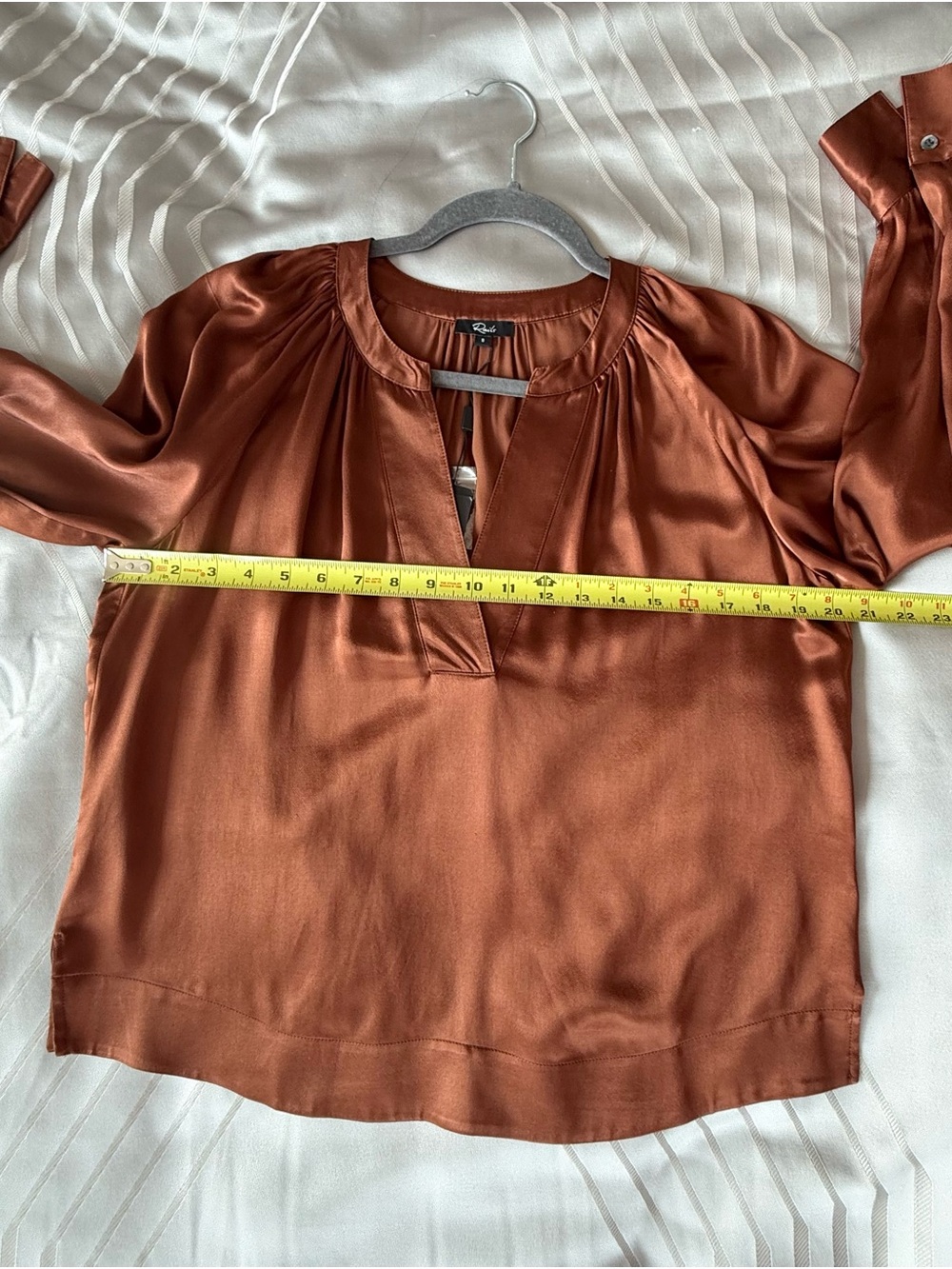 NWT Rails Women’s Satin V-Neck Long Sleeve Wynna Blouse in Copper Brown  - Small - Picture 10 of 11